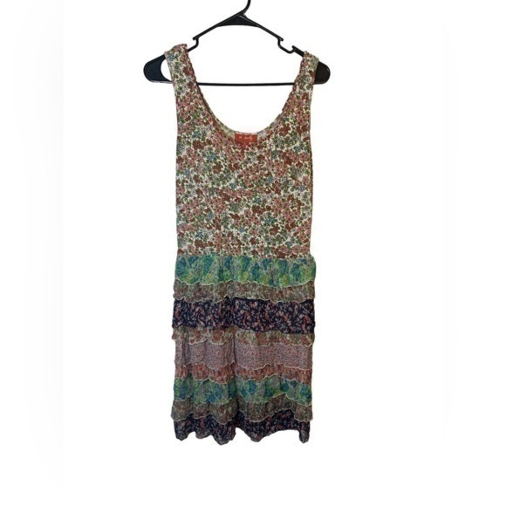 Rene Derhy Vintage Boho Ruffle Floral Mini Dress Size Small